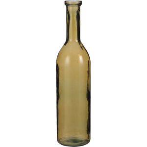 Transparante/okergele fles vaas/vazen van eco glas 18 x 75 cm - Rioja - Woonaccessoires/woondecoraties - Glazen bloemenvaas - Flesvaas/flesvazen