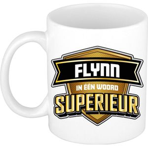 Bellatio Decorations Naam mok Flynn - wit - Superieur - keramiek - 300 ml - collega beker - cadeau