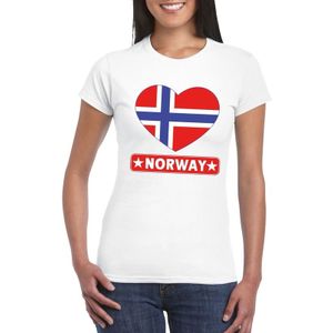 Noorwegen t-shirt met Noorse vlag in hart wit dames