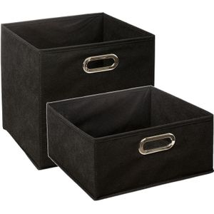 Set van 2x stuks opbergmanden/kastmanden 14 en 29 liter zwart van linnen 31 cm - Opbergboxen - Vakkenkast manden