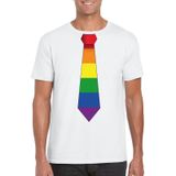 Wit t-shirt met regenboog stropdas heren  - LGBT/ Gay pride shirts