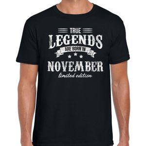 Legends are born in November t-shirt voor heren - zwart - verjaardag in November - cadeau shirt 30, 40, 50, 60 jaar