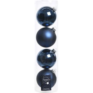12x Donkerblauwe glazen kerstballen 10 cm - Mat/matte - Kerstboomversiering donkerblauw