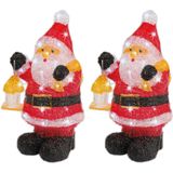 Set van 2x stuks kerstverlichting Led figuren voor buiten kerstman 24 x 20 x 46 cm met 40 lampjes helder wit