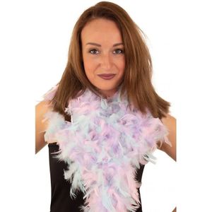 Boa pastel lila paars/roze/blauw 180 cm - Carnaval-/feestkleding - Veren verkleed boa - 50 grams