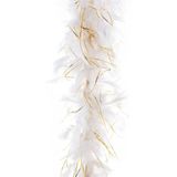 2x stuks carnaval verkleed veren Boa kleur wit met gouddraad 2 meter - Verkleedkleding accessoire