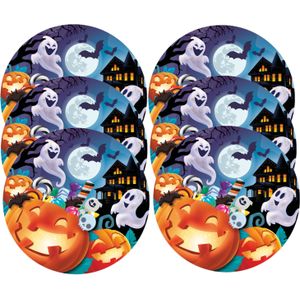 Fiestas Guirca Halloween/horror pompoen bordjes - 12x - oranje - papier - D23 cm