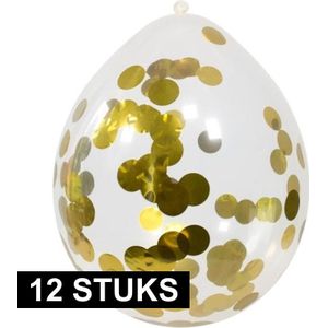 12x Transparante ballon gouden confetti 30 cm - feestballonnen