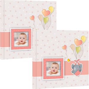 2x Fotoboek/fotoalbum Pierre baby meisje met 30 paginas roze - 32 x 32 x 3,5 cm - Babyfotos - Babyalbum