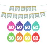 Haza Verjaardag 80 jaar geworden versiering - 16x thema ballonnen/1x Happy Birthday slinger 300 cm