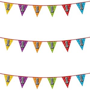 3x stuks vlaggenlijnen met glitters 1 jaar thema feestartikelen - Verjaardag versieringen - 8 meter - Plastic