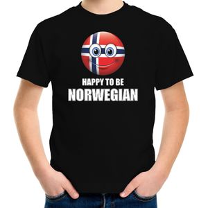 Noorwegen Happy to be Norwegian landen t-shirt met emoticon - zwart - kinderen - Noorwegen landen shirt met Noorse vlag - EK / WK / Olympische spelen outfit / kleding