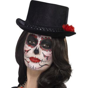 Day of the dead hoge verkleed hoed zwart - Dios de los Muertos - Halloween verkleed accessoires