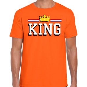 Koningsdag t-shirt King met gouden kroon - oranje - heren - koningsdag outfit / kleding
