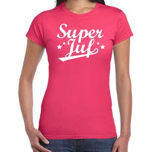 Super juf cadeau t-shirt roze voor dames -  Einde schooljaar/ juffendag cadeau