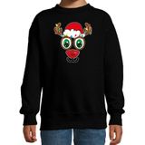Bellatio Decorations kersttrui/sweater voor kinderen - Rudolf gezicht - rendier - zwart - Kerstdiner