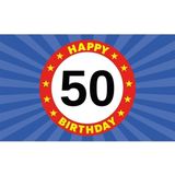 2x stuks happy Birthday 50 jaar vlag voor Sarah of Abraham 150 x 90 cm - 50 jaar versiering feestartikelen