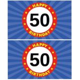 2x stuks happy Birthday 50 jaar vlag voor Sarah of Abraham 150 x 90 cm - 50 jaar versiering feestartikelen