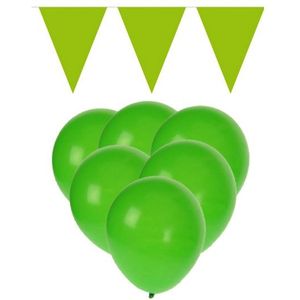 Groene versiering 15 ballonnen en 2 vlaggenlijnen