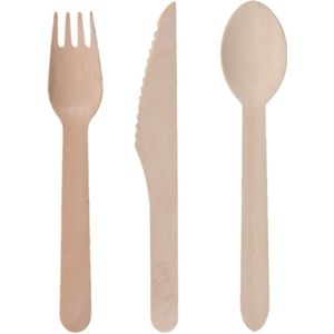 Houten wegwerp party/bbq bestek sets voor 20x personen messen/vorken/lepels van 16 cm
