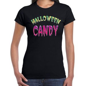 Halloween candy snoepje verkleed t-shirt zwart voor dames - horror shirt / kleding / kostuum