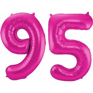Cijfer ballonnen - Verjaardag versiering 95 jaar - 85 cm - roze