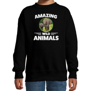 Sweater olifant - zwart - kinderen - amazing wild animals - cadeau trui olifant / olifanten liefhebber