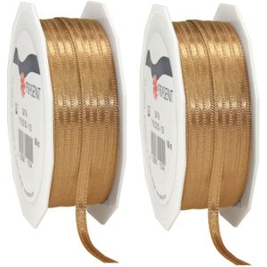 2x Luxe Hobby/decoratie bronzen satijnen sierlinten 0,3 cm/3 mm x 50 meter- Luxe kwaliteit - Cadeaulint satijnlint/ribbon