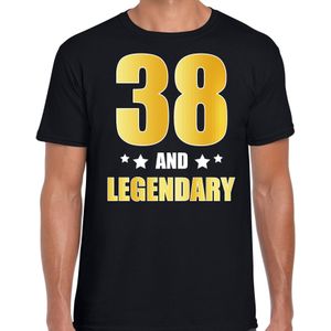 38 and legendary verjaardag cadeau t-shirt / shirt - zwart - gouden en witte letters - voor heren - 38 jaar  / outfit