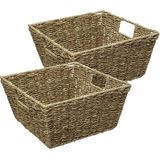 5Five Rieten opbergmand - 4x - gevlochten - beige/zwart - 31 x 31 x 15 cm - kastmanden