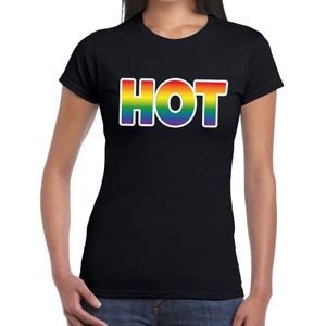 Hot gay pride t-shirt zwart met regenboog tekst voor dames -  Gay pride /LGBT kleding