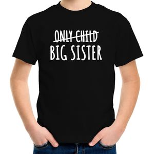 Correctie only child big sister grote zus cadeau t-shirt zwart voor meisjes / kinderen - Aankondiging broer of zus