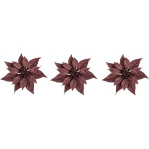 4x stuks decoratie bloemen kerststerren donkerrood glitter op clip 18 cm - Decoratiebloemen/kerstboomversiering