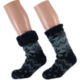 Blauw/grijze gevoerde huissokken/slofsokken voor heren - Maat 42-47 - Extra warme sokken voor de winter - Warme voeten