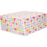 6x Rollen kraft inpakpapier roze/lichtblauw/happy birthday 200 x 70 cm - cadeaupapier / kadopapier / boeken kaften