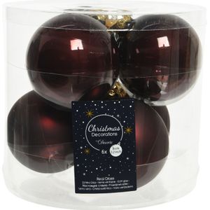 Decoris Kerstballen - 6 stuks - glas - mahonie bruin - 8 cm