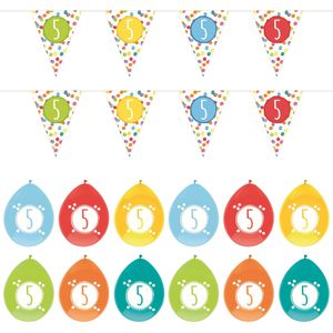 Haza - Verjaardag  5 jaar feestartikelen pakket vlaggetjes/ballonnen