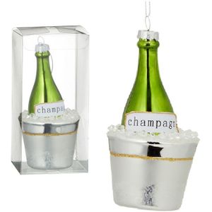 1x Kersthanger figuurtjes glazen champagne fles 14 cm - Kerstornamenten en kersthangers - Kerstboom versiering