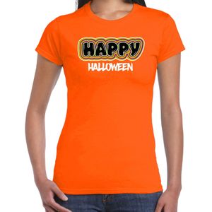 Bellatio Decorations Halloween verkleed t-shirt dames - Happy Halloween - oranje - themafeest outfit