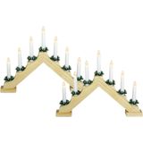 Set van 2x stuks kaarsenbrug - hout - met 7 LED - 39,5 x 5 x 31 cm