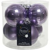 24x stuks kerstballen heide lila paars van glas 8 cm - mat en glans - Kerstversiering/boomversiering