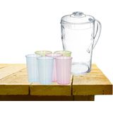 5Five water/sapkan 2 liter transparant kunststof met 12x gekleurde glazen 200 ML