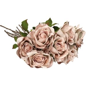 Top Art Kunstbloemen boeket roos Glamour - 8x - oud roze - 61 cm - satijn - decoratie bloemen