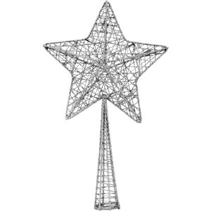 Kunststof ster piek/kerstboom topper glitter zilver 28 cm - Kerstversiering/kerstboomversiering