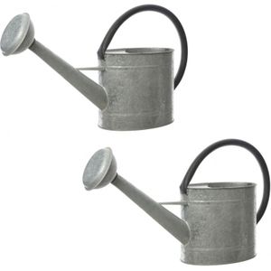 Set van 2x stuks grijze tuinbewatering/decoratie gieters van zink 5 liter - Zinken gieters