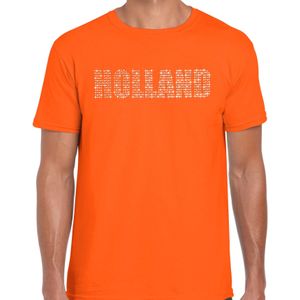 Glitter Holland t-shirt oranje met steentjes/rhinestones voor heren - Oranje fan shirts - Holland / Nederland supporter - EK/ WK shirt / outfit