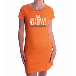 Door tot het Maximale met witte kroon jurk oranje voor dames - Koningsdag - supporters kleding / oranje jurkjes