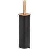 Zeller Badkamer/toilet accessoires set - WC-borstel/pedaalemmer 3L- zwart - metaal/bamboe