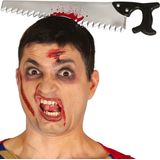 Halloween/horror verkleed diadeem - zaag door hoofd - kunststof - verkleedaccessoires