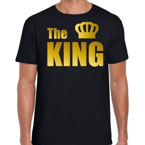 The king t-shirt zwart met gouden letters en kroon voor heren - Koningsdag - fun tekst shirts / glamour shirtjes